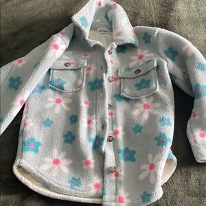 Floral Teddy Jacket - Blue and Pink XS (kids 14/16)